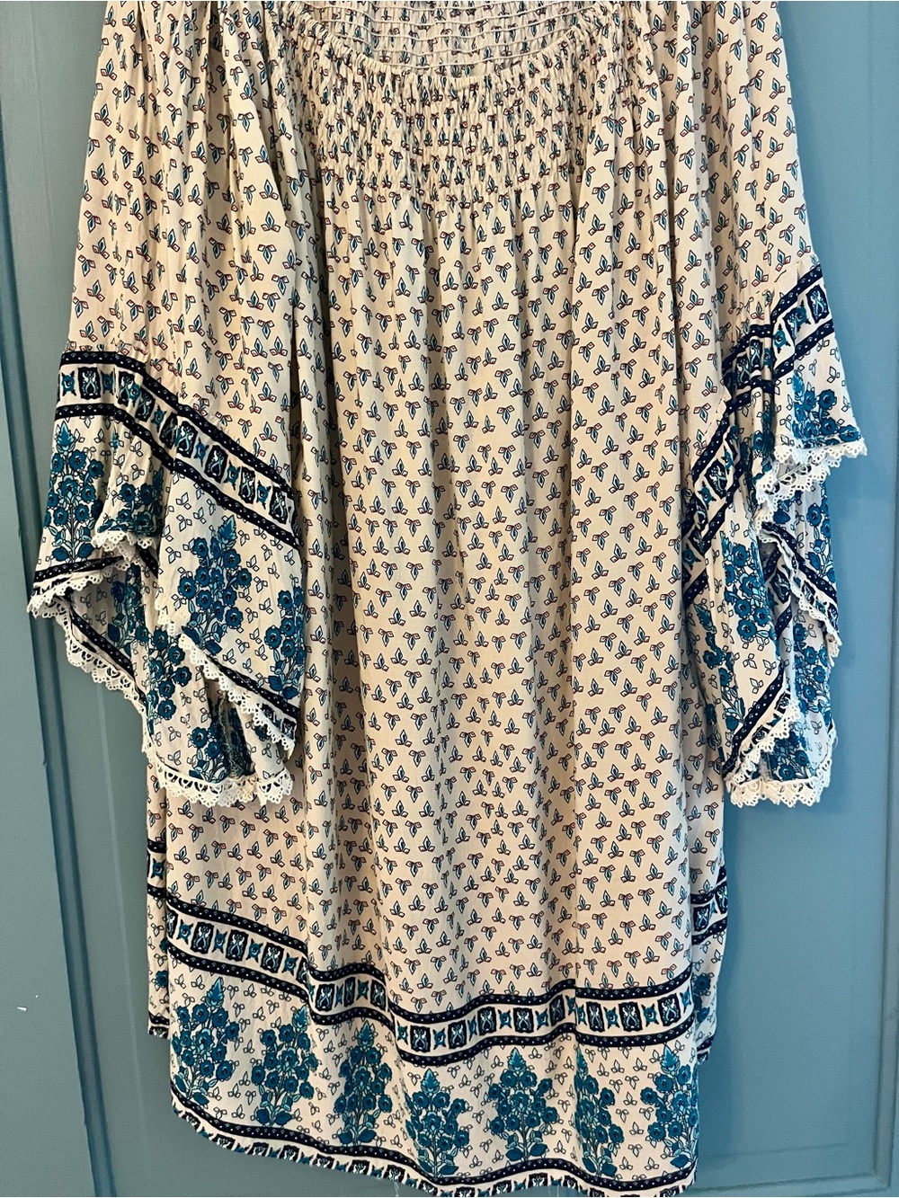 Hayden Boho Cream and Teal Printed Tunic - Lightweight Home Accent